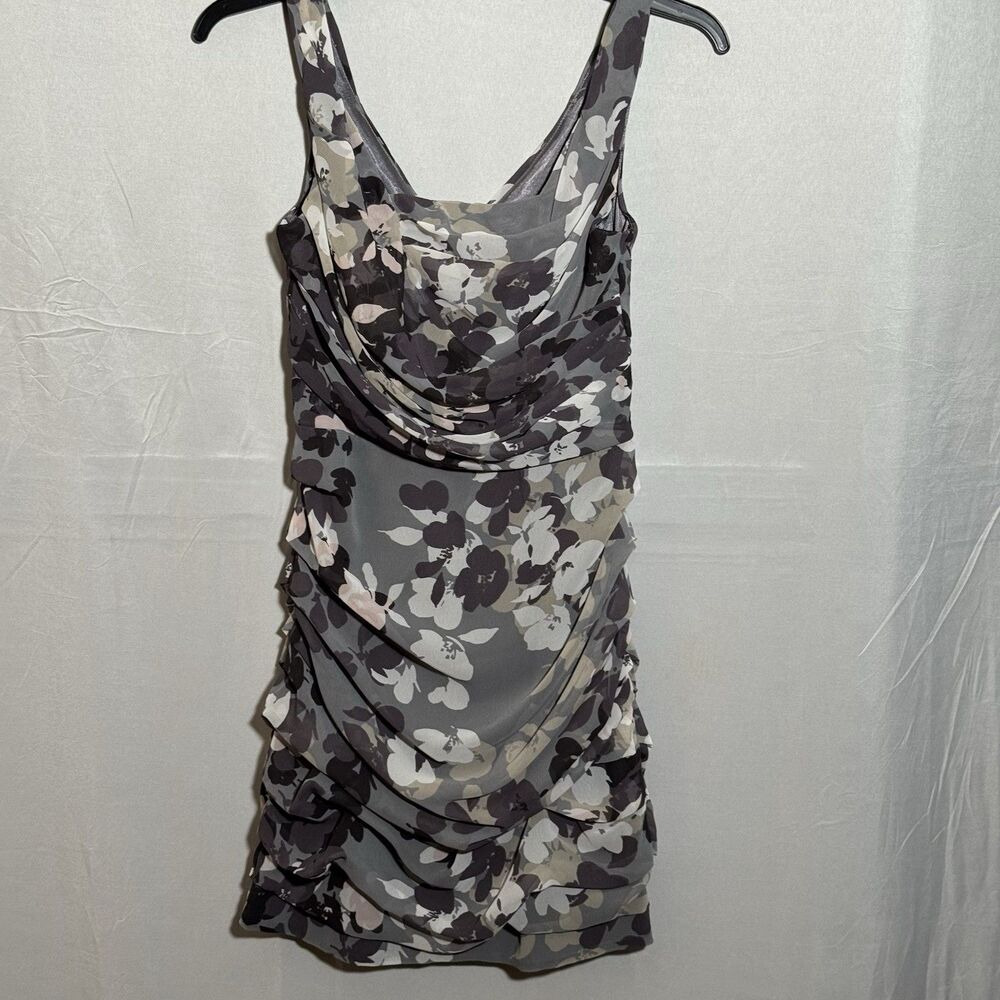 Express Floral Bodycon Dress Size 0 Gray Ruched Sleeveless Cocktail Dressy